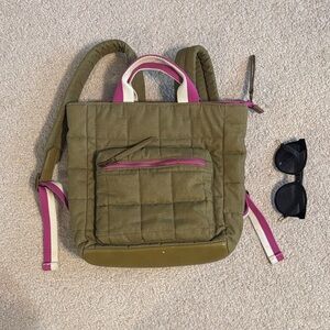 Universal Thread Olive Quilted Mini Paxton Backpack with Pink Accents